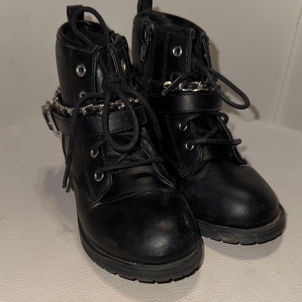 Black Leather Boots with Chain Detail